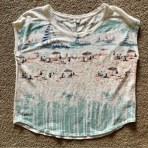 Lauren Conrad Scenic Print Cap Sleeve Linen Top